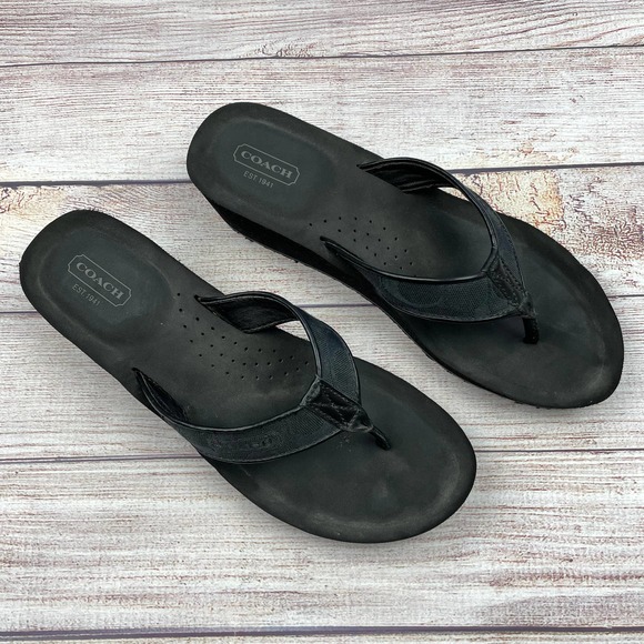 Coach Jaciee Wedge Flip Flop Black Sandals - Picture 2 of 8